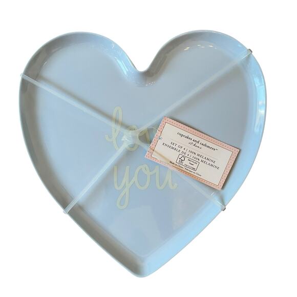 4pc Cupcakes & Cashmere Valentine Conversation Heart Melamine Plates 9.5in New - Picture 8 of 12